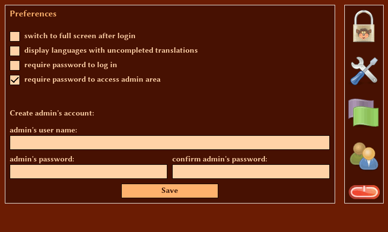 pySioGame - settings screen